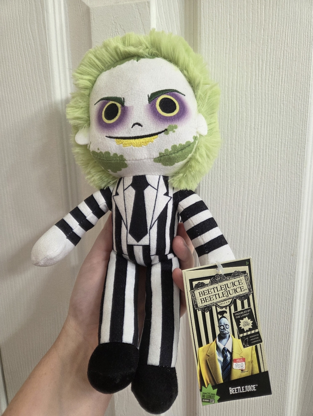 Beetlejuice Plush Doll - Green Hair, Black & White Striped Suit New With Tag